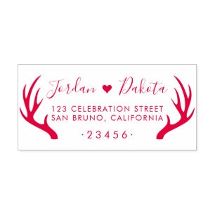Rustic Antlers & Cute Heart Wedding Return Address Self-inking Stamp