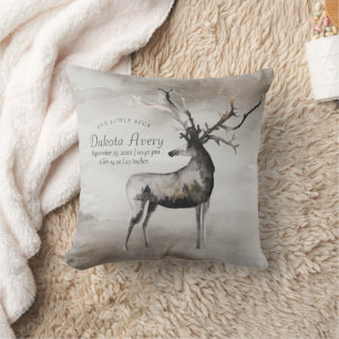 Rustic Antlers   Ethereal Woodland Boy Baby Stats Cushion