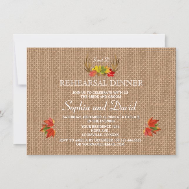 Rustic Antlers Fall Boho Wedding REHEARSAL DINNER Invitation (Front)
