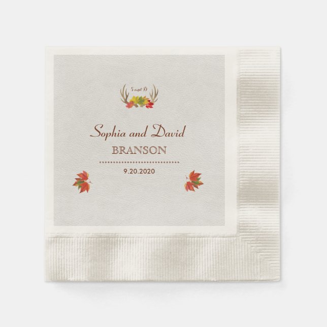 Rustic Antlers Fall Wedding Custom Monogram Napkin (Front)