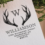 Rustic Antlers Family Monogram Return Address Rubber Stamp<br><div class="desc">Add personality and style to your holiday envelopes and cards with our hand drawn rustic vintage style deer antlers self inking stamp. The etched style creates a rustic natural vintage style. Personalise with your family monogram initial, name and return address. All artwork contained in this vintage deer antlers family monogram...</div>