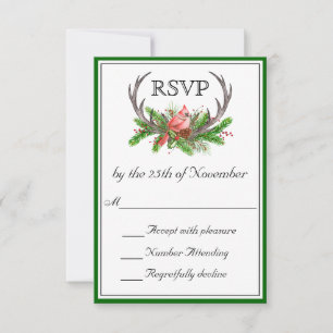 Rustic Antlers Green Edge Wedding RSVP