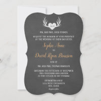 Rustic Antlers & Heart Chalkboard Wedding Invite