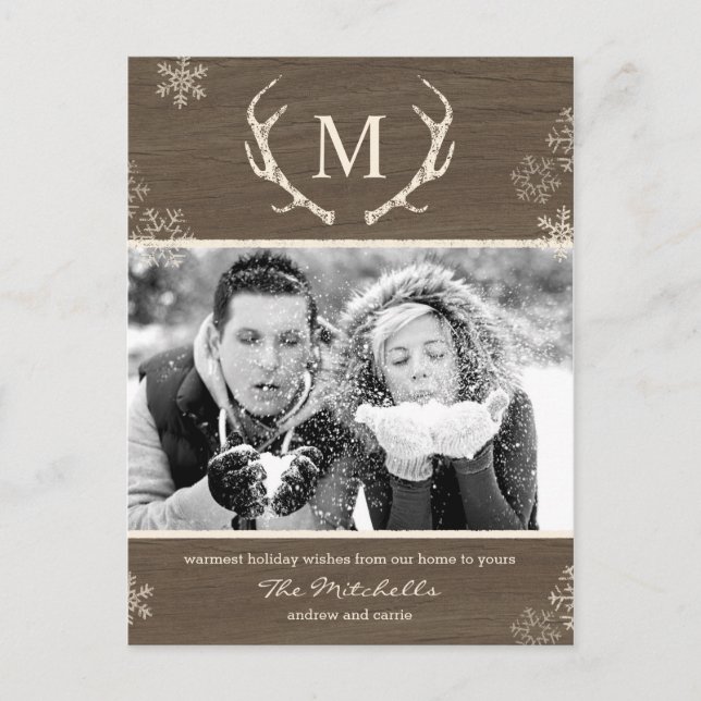 Rustic Antlers Holiday Postcard (Front)