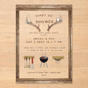Rustic Antlers Honey Do Couples Wedding Shower  Acrylic Invitations