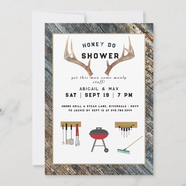 Rustic Antlers Honey Do Couples Wedding Shower Invitation (Front)