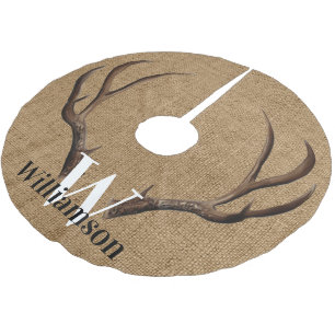 Rustic Antlers Monogram Name Brushed Polyester Tree Skirt