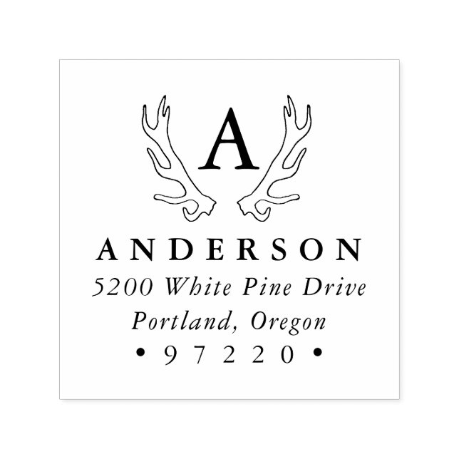 Rustic Antlers Monogram Return Address Self-inking Stamp (Design)