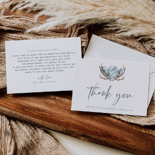 Rustic Antlers Mountain Wedding  Thank You Card