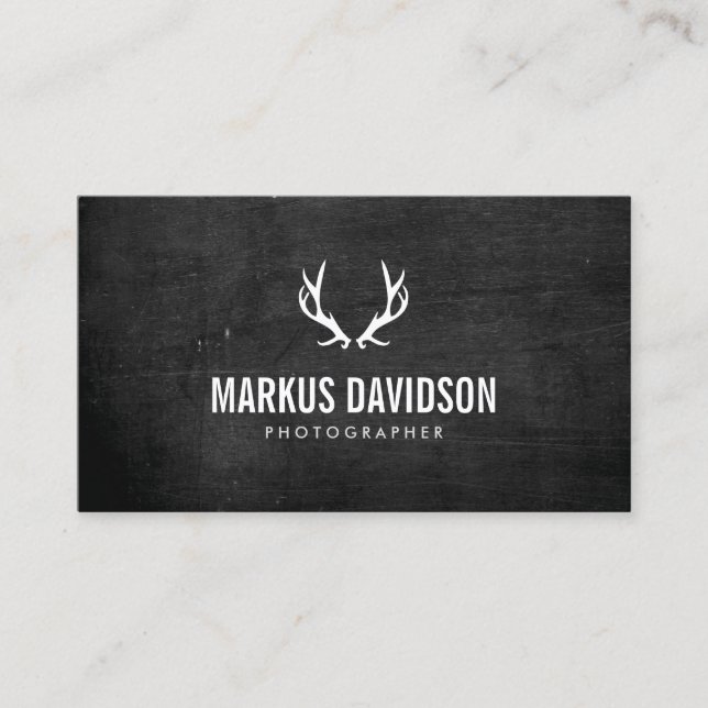 Rustic Antlers on Black Wood Photographers, Craft Business Card (Front)