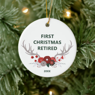 Rustic Antlers Personalized 1st Christmas Retired Ceramic Tree Decoration