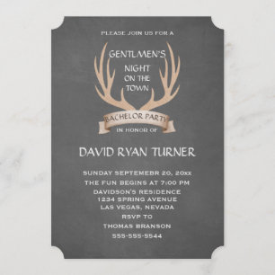 Rustic Antlers Ribbon Chalk Bachelor Party Invite