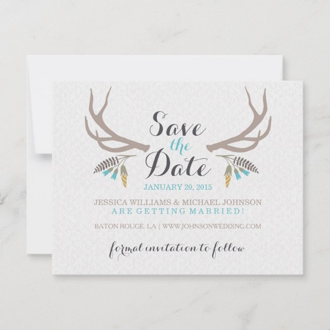 Rustic Antlers Save the Date (Front)