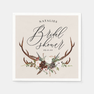 Rustic antlers watercolor bridal shower party napkin