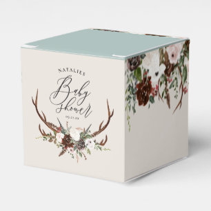 Rustic antlers watercolor floral baby shower favou favour box