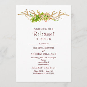 Rustic Antlers & Wildflowers Rehearsal Dinner Invitation