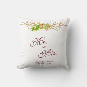 Rustic Antlers & Wildflowers Wedding Cushion