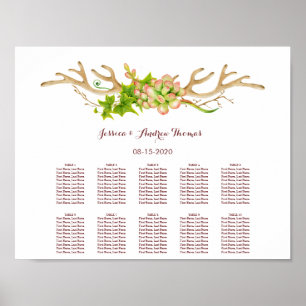 Rustic Antlers & Wildflowers Wedding Poster