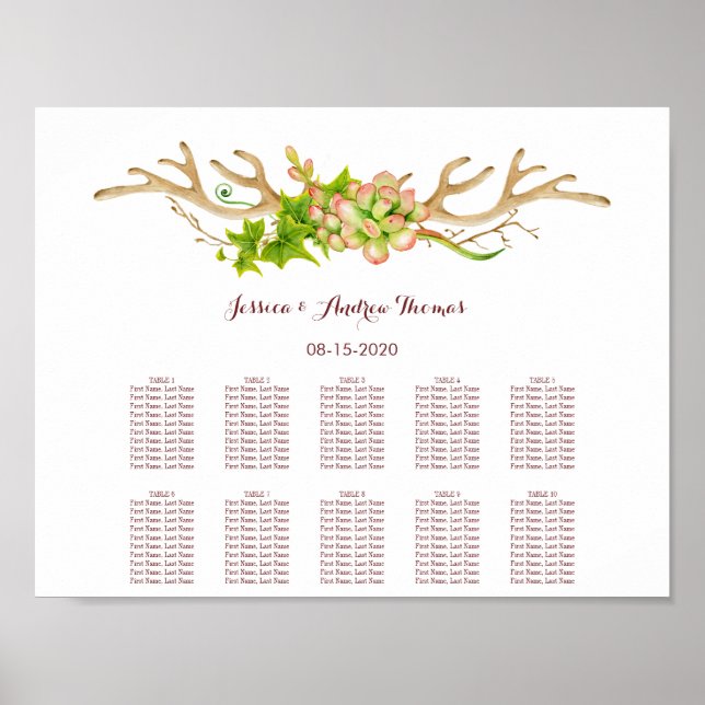 Rustic Antlers & Wildflowers Wedding Poster (Front)