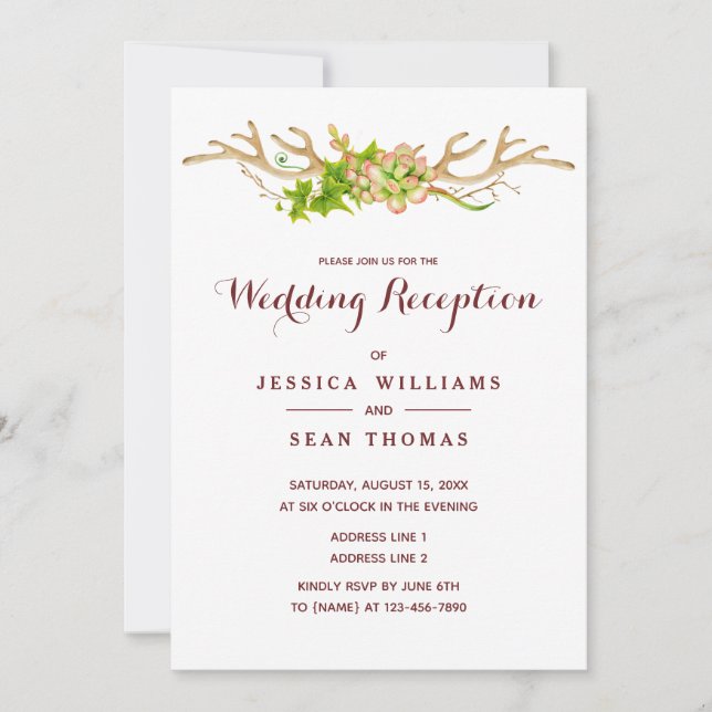Rustic Antlers & Wildflowers Wedding reception Invitation (Front)