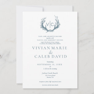 Rustic Antlers with Floral Wreath Wedding Invitation