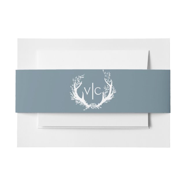 Rustic Antlers with Floral Wreath | Wedding Invitation Belly Band (Front Example)
