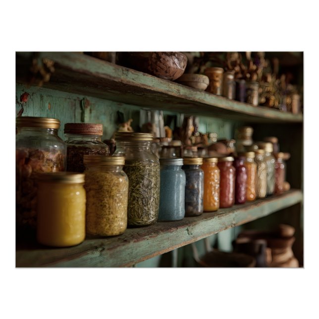 Rustic Apothecary Herb Jar Shelf Poster (Front)