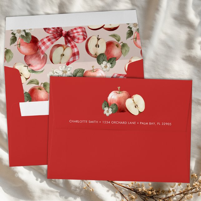 Rustic Apple Baby Shower Envelopes with Gingham Li (Red apple pattern envelope)