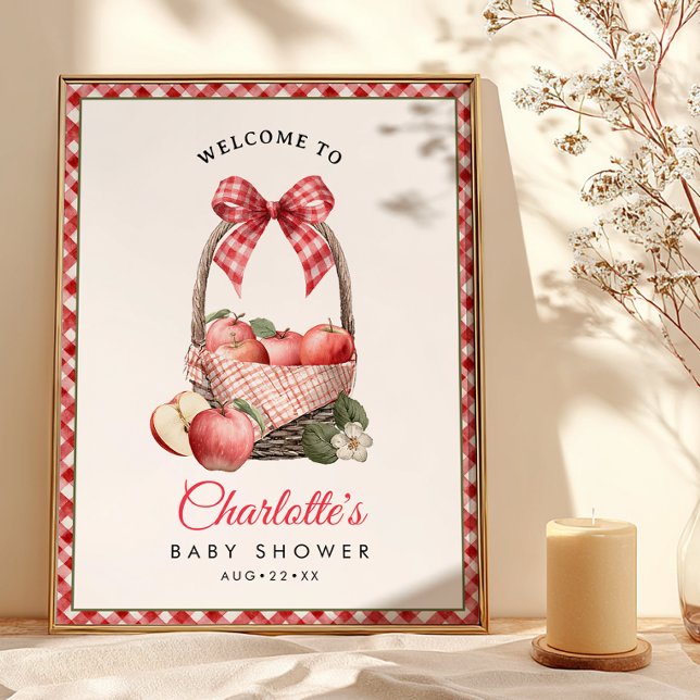 Rustic Apple Baby Shower Welcome Sign Poster (Apple Themed Baby Shower Welcome Poster)