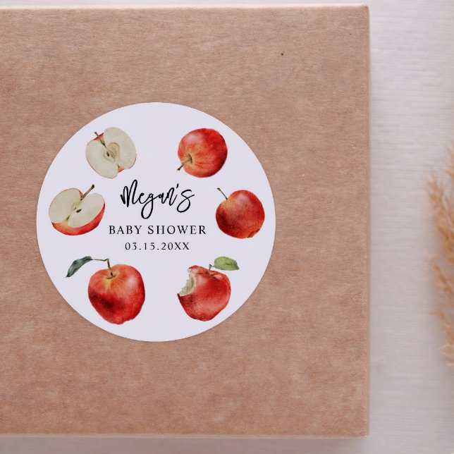 Rustic Apples Gender Neutral Favour Classic Round Sticker (Creator Uploaded)