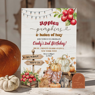Rustic Apples, Pumpkins, and Bales of Hay Birthday Invitation