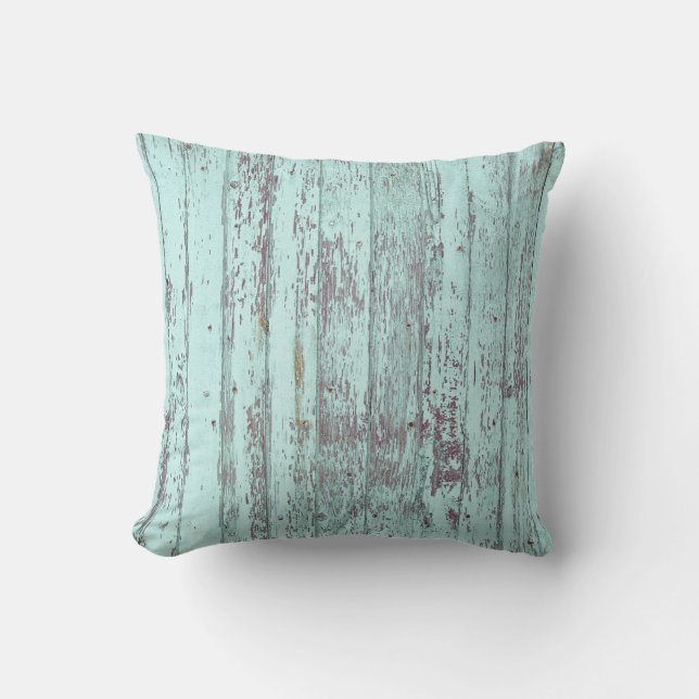 Rustic Aqua Barn Wood Cushion (Front)