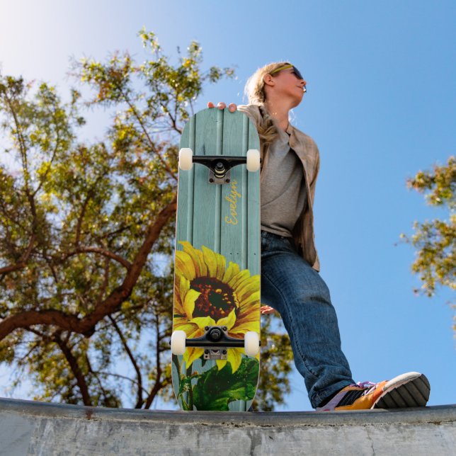 Rustic Aqua Boards Sunflower Custom Skateboard (Outdoor 1)