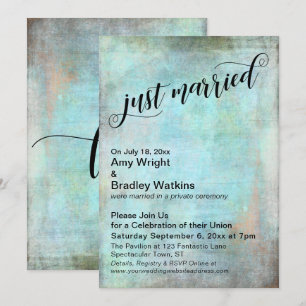 Rustic Aqua Just Married Post-Wedding Celebration Invitation