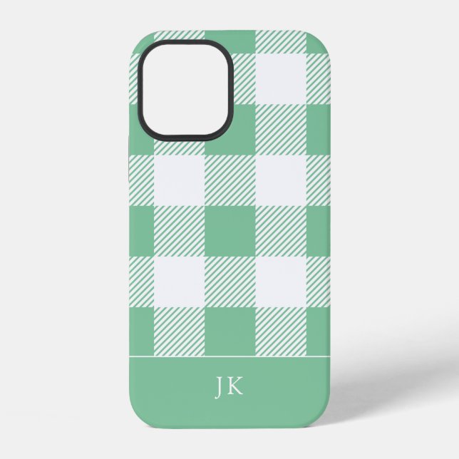 Rustic Aqua Plaid Pattern Monogram iPhone Case (Back)
