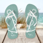 Rustic Aqua Vintage Anchor Monogram Flip Flops<br><div class="desc">Custom printed flip flop sandals with a rustic nautical vintage anchor illustration and your custom monogram or other text. Click Customise It to change text fonts and colours or add your own images to create a unique one of a kind design!</div>