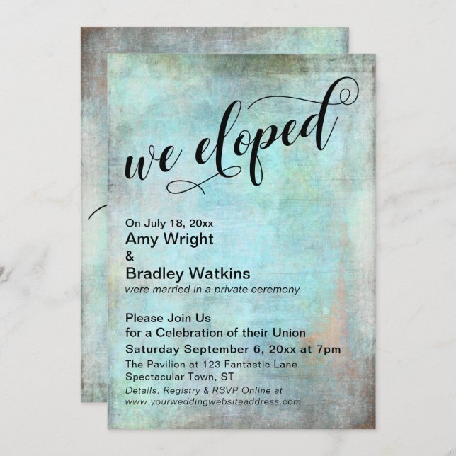 Rustic Aqua We Eloped Post Wedding Celebration Invitation (Front/Back)