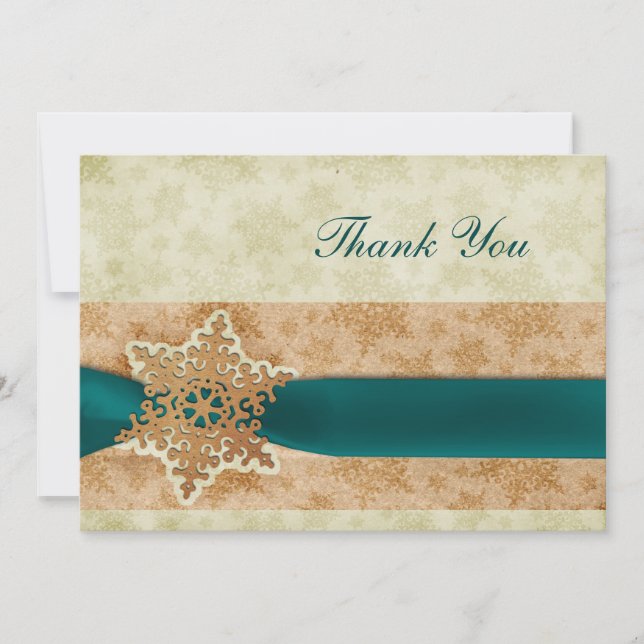rustic aqua winter wedding Thank You Invitation (Front)