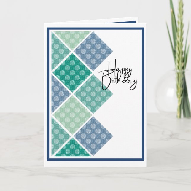 Rustic Arabesque Birthday Subtle Blues Card (Front)