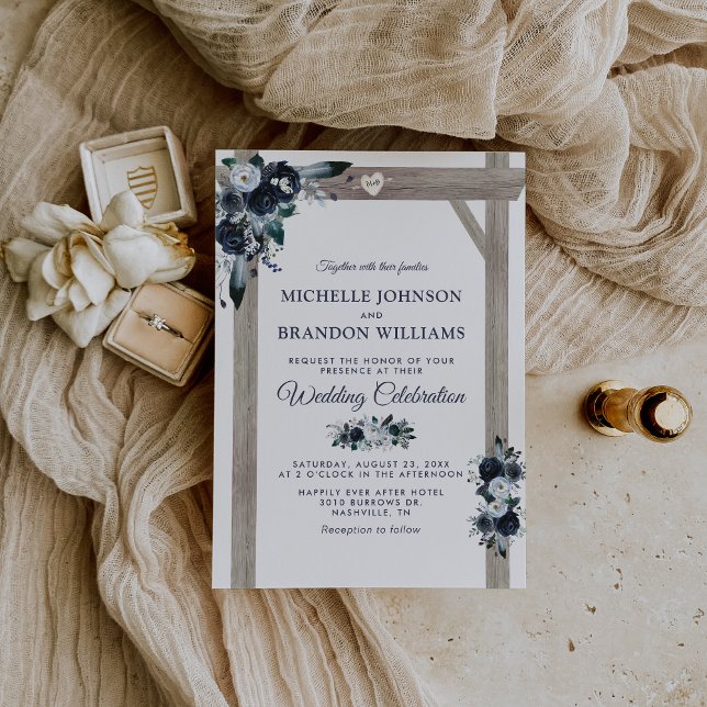 Rustic Arch Dusty Blue Floral Wedding Invitation (Creator Uploaded)