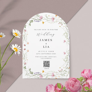 Rustic Arch Wildflower+ RSVP QR code wedding Invitation