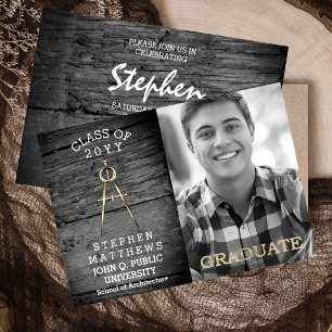 Rustic Architect Architecture Compass Graduation Invitation