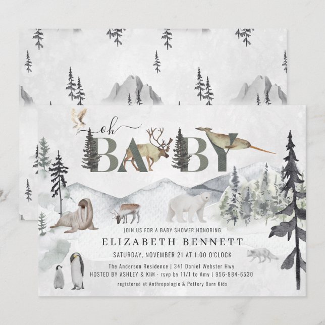 Rustic Arctic Animals | Baby Shower Invitation (Front/Back)