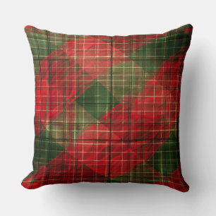 Rustic Argyle Christmas Pillow – Red & Green
