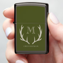 Rustic Army Green Antler Custom Groomsmen Gift