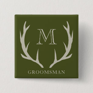 Rustic Army Green Antler Custom Groomsmen Gift 15 Cm Square Badge