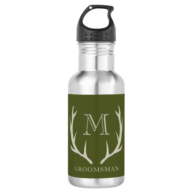 Rustic Army Green Antler Custom Groomsmen Gift 532 Ml Water Bottle (Front)