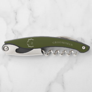 Rustic Army Green Antler Custom Groomsmen Gift Corkscrew