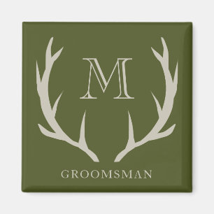 Rustic Army Green Antler Custom Groomsmen Gift Magnet