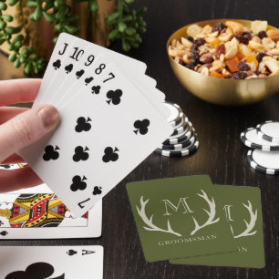 Rustic Army Green Antler Custom Groomsmen Gift Playing Cards